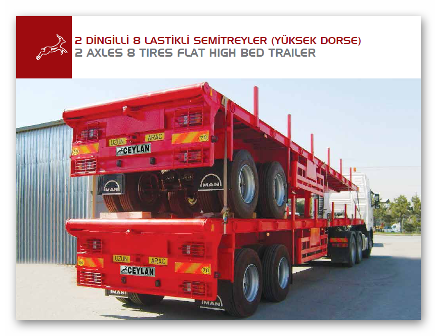 2 AXLES 8 TIRES FLAT HIGH BED TRAILER